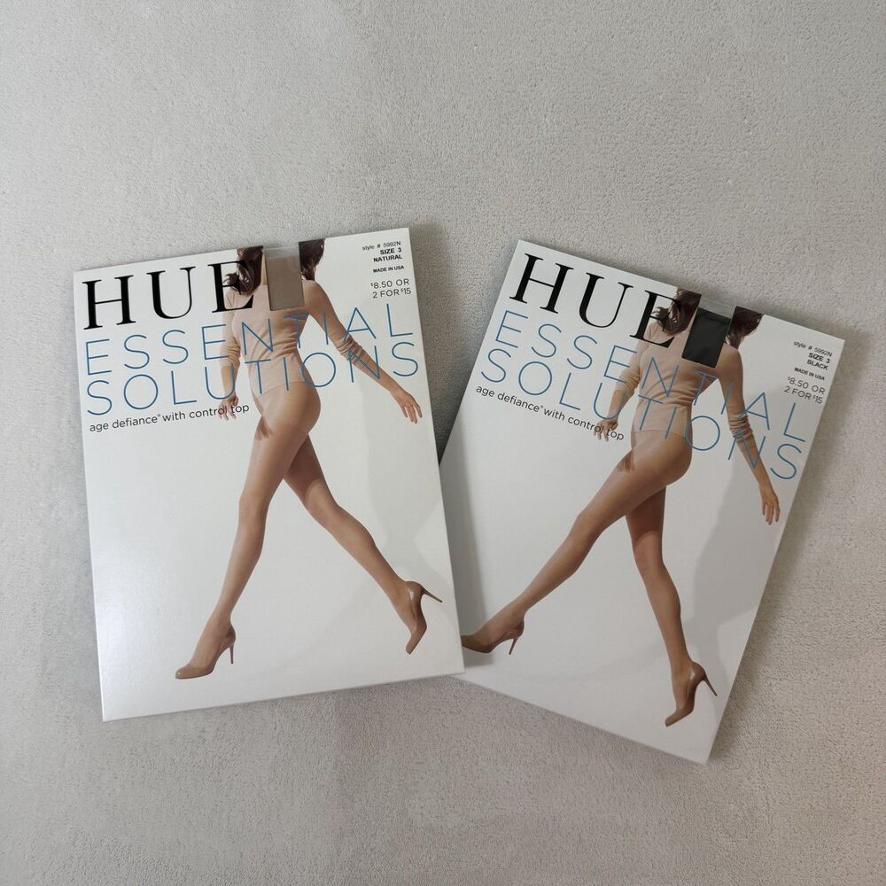 Hue Essentianls Solutions (2) Sz 3 Control Top Invisible Toe Pantyhose #5992